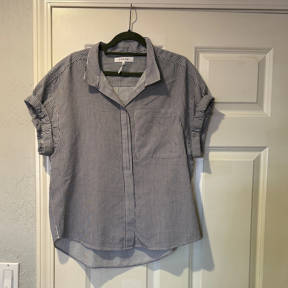 Frame Denim Black and White Striped Shirt